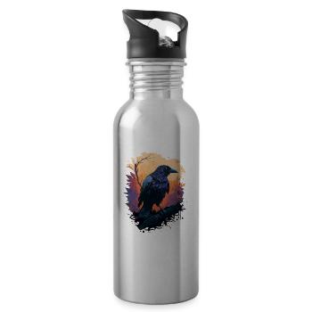 Crows Watchful Life - Water bottle with straw - silver - Right