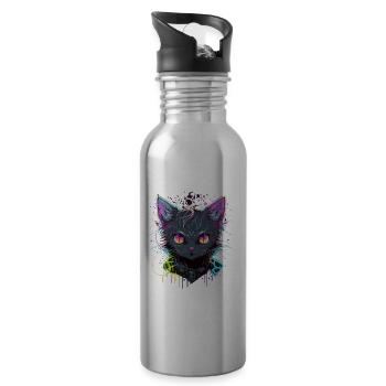 Coole Katze Illustration - Trinkflasche mit integriertem Trinkhalm - Lightsilver - Rechts