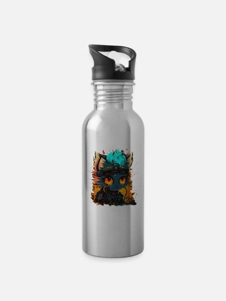 CyberCat - Trinkflasche mit integriertem Trinkhalm - Lightsilver