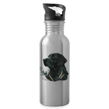 Labrador Retriever foncé dans les feuilles - Gourde avec paille intégrée - argent clair - Droite