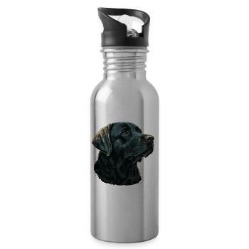 Dunkelblauer Labrador Retriever - Trinkflasche mit integriertem Trinkhalm - Lightsilver - Rechts