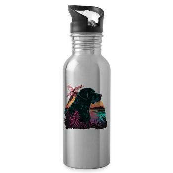 Labrador retriever noir à la plage - Gourde avec paille intégrée - argent clair - Droite