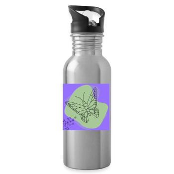 Minimalist butterfly. - Water bottle with straw - silver - Right