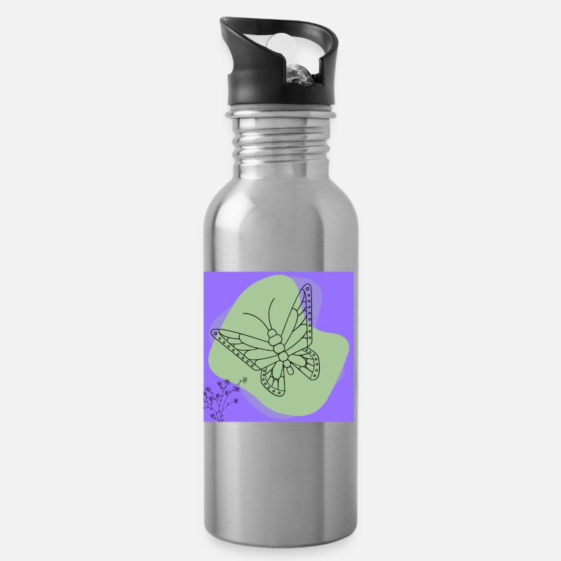 Minimalistischer Schmetterling. - Trinkflasche mit integriertem Trinkhalm - Lightsilver