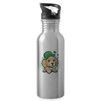 Cartoon Hund St. Patrick´s Day - Trinkflasche mit integriertem Trinkhalm - Lightsilver - Rechts