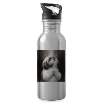 Saint Shih Tzu priant Dieu - Gourde avec paille intégrée - argent clair - Droite