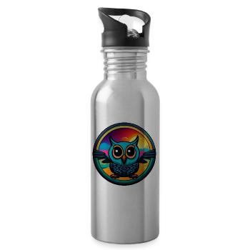 Cute Owl Circle - Water bottle with straw - silver - Right