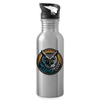 Weise Eule Weisheit - Trinkflasche mit integriertem Trinkhalm - Lightsilver - Rechts