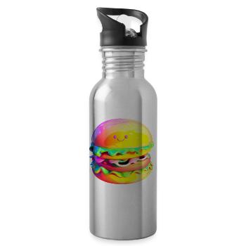 Colorful kawaii hamburger - Water bottle with straw - silver - Right