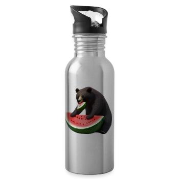 Bär mit Wassermelone - Trinkflasche mit integriertem Trinkhalm - Lightsilver - Rechts