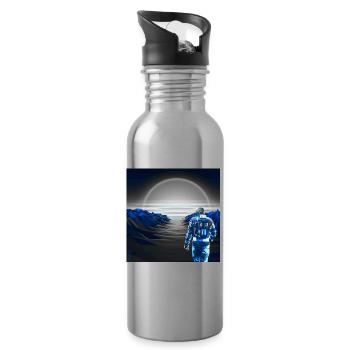 Cyber Sunset Graublau - Futuristisch - Trinkflasche mit integriertem Trinkhalm - Lightsilver - Rechts