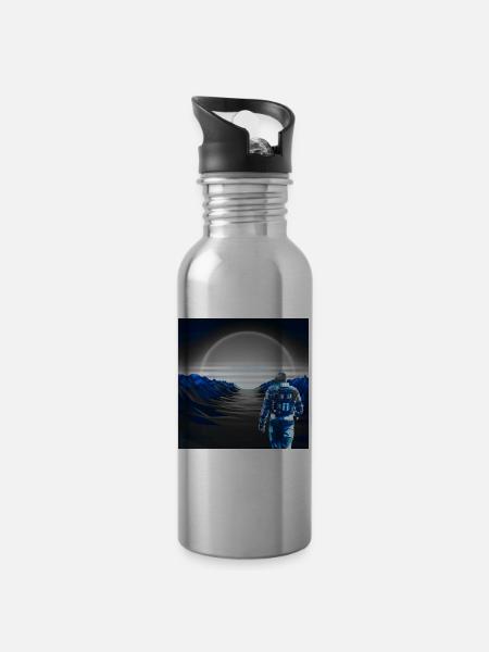 Cyber Sunset Graublau - Futuristisch - Trinkflasche mit integriertem Trinkhalm - Lightsilver