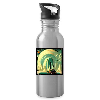 Nostalgische Zukunft - Trinkflasche mit integriertem Trinkhalm - Lightsilver - Rechts