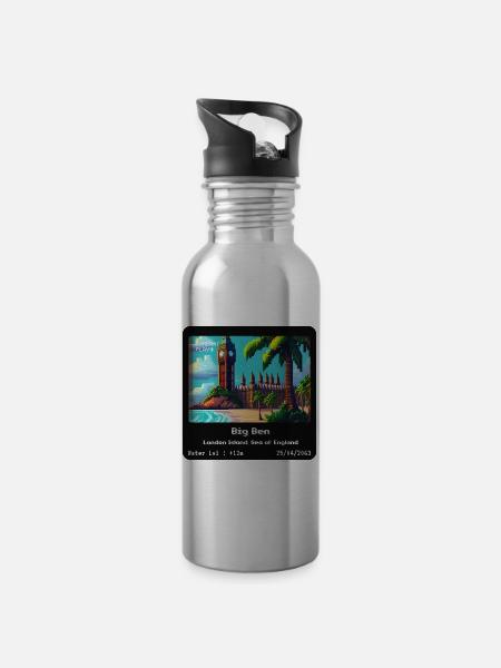 Big Ben London Island, Sea of England - Water bottle with straw - silver