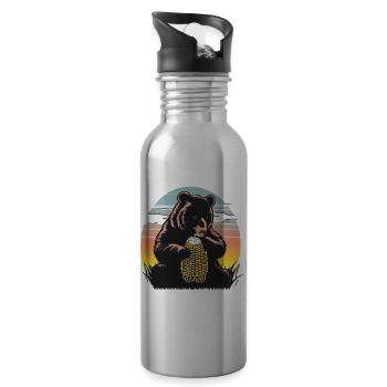 Corn cob bear in sunset - Water bottle with straw - silver - Right