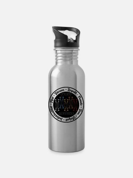 Stopp Mobbing - Toleranz Respekt Vielfalt - Trinkflasche mit integriertem Trinkhalm - Lightsilver