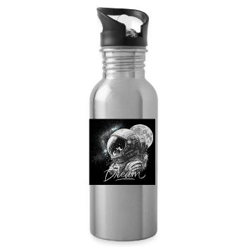 Dream Astronaut Mondhintergrund - schwarz und weiß - Trinkflasche mit integriertem Trinkhalm - Lightsilver - Rechts
