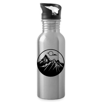 Mountains Nature Mountains Silhouette - Water bottle with straw - silver - Right