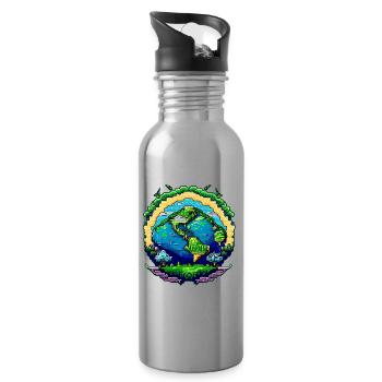 Globus in Pixelkunst - Trinkflasche mit integriertem Trinkhalm - Lightsilver - Rechts