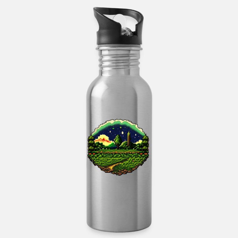 Verpixeltes Feld - Trinkflasche mit integriertem Trinkhalm - Lightsilver