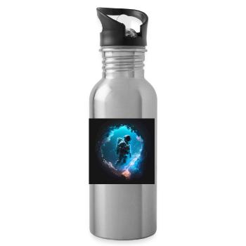 Astronaut im Weltall Artwork - Trinkflasche mit integriertem Trinkhalm - Lightsilver - Rechts