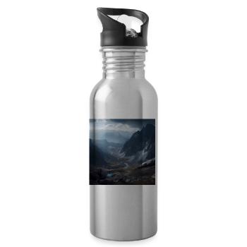 Austrian mountain landscape - Water bottle with straw - silver - Right