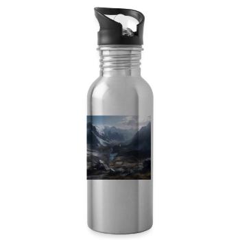 Austrian mountain landscape - Water bottle with straw - silver - Right