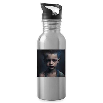 Kinder mit Tattoos - Trinkflasche mit integriertem Trinkhalm - Lightsilver - Rechts