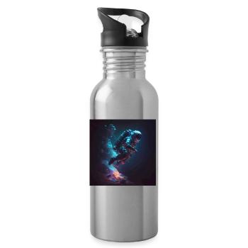 Astronaut im Weltall Artwork - Trinkflasche mit integriertem Trinkhalm - Lightsilver - Rechts