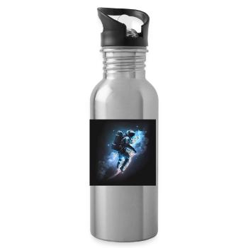 Astronaut im Weltall Artwork - Trinkflasche mit integriertem Trinkhalm - Lightsilver - Rechts
