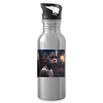 Kinder mit Tattoos Artwork - Trinkflasche mit integriertem Trinkhalm - Lightsilver - Rechts