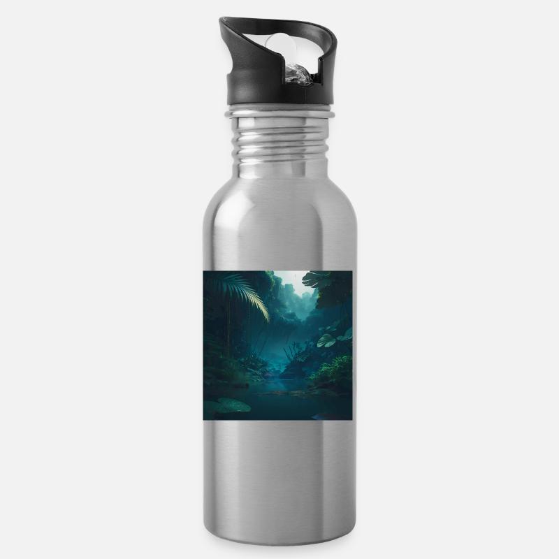 Dschungel - Trinkflasche mit integriertem Trinkhalm - Lightsilver