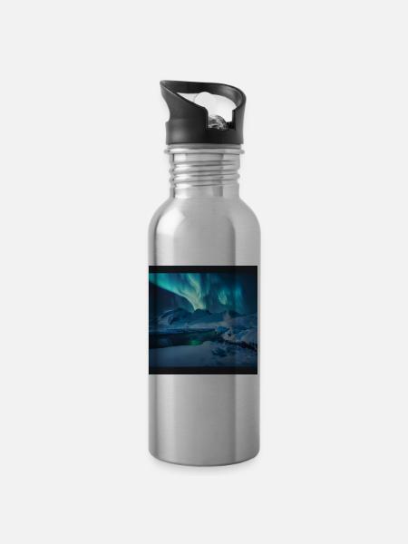 Nordlicht - Trinkflasche mit integriertem Trinkhalm - Lightsilver