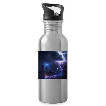 Thunderstorm Storm Artwork Poster - Water bottle with straw - silver - Right