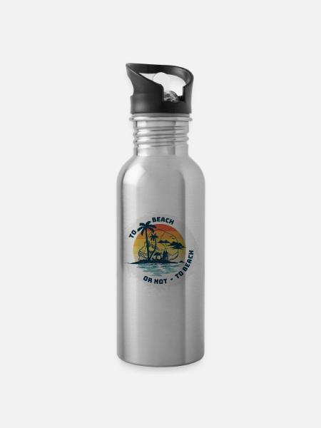 AN DEN STRAND ODER NICHT? - Trinkflasche mit integriertem Trinkhalm - Lightsilver