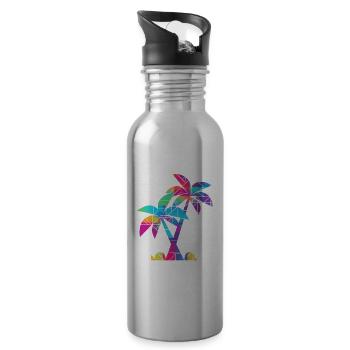 Palme bunt Urlaub Strand - Trinkflasche mit integriertem Trinkhalm - Lightsilver - Rechts