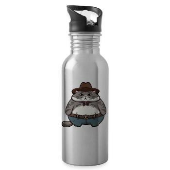 Fat Cowboy Cat - Water bottle with straw - silver - Right