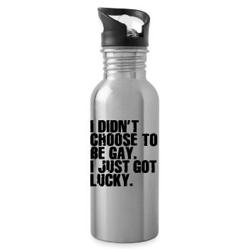 Gay Humor Gay Saying Funny Rainbow Flag - Water bottle with straw - silver - Right