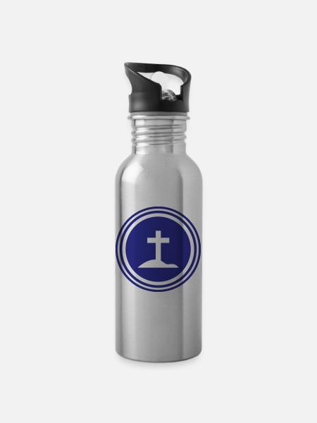 Symbole de la croix - Gourde avec paille intégrée - argent clair