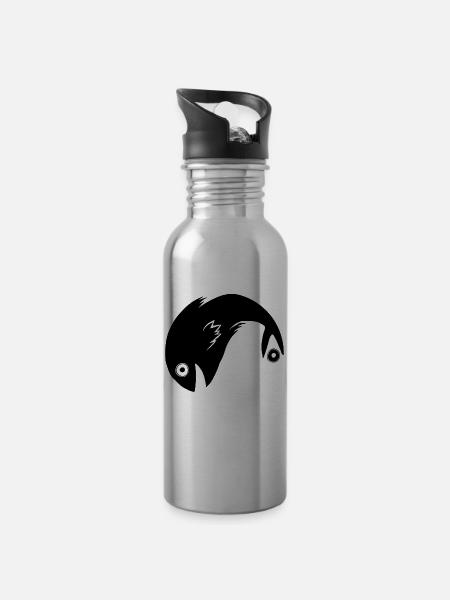Ying-Yang Fische - Trinkflasche mit integriertem Trinkhalm -