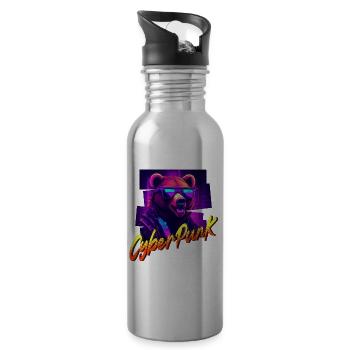 Cyberpunk Bear - Water bottle with straw - silver - Right