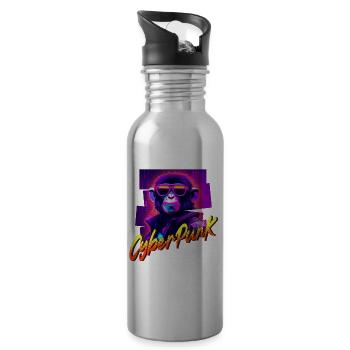 Cyberpunk Monkey - Water bottle with straw - silver - Right
