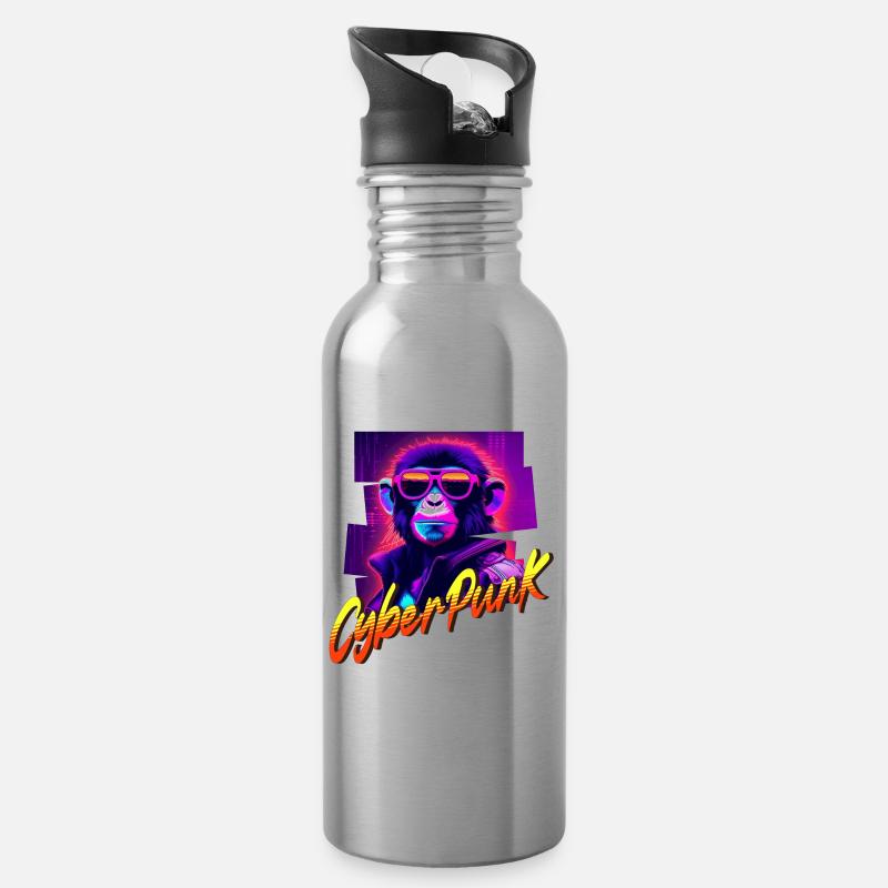 Cyberpunk Monkey - Water bottle with straw - silver
