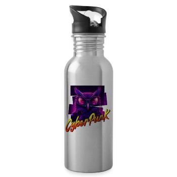 Cyberpunk Owl - Water bottle with straw - silver - Right