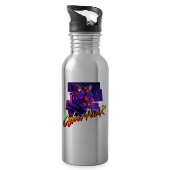 Cyberpunk Tiger - Water bottle with straw - silver - Right