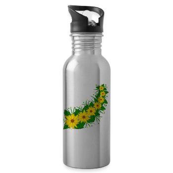 Sunflower Flower Vine Yellow Sunflower Pattern - Water bottle with straw - silver - Right