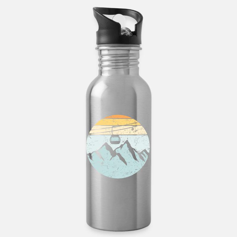 Gondel Bahn Berge Ski Urlaub Seilbahn Lift Liebe - Trinkflasche mit integriertem Trinkhalm - Lightsilver