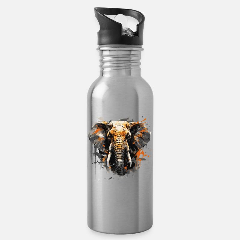 Elephant Head - Water bottle with straw - silver