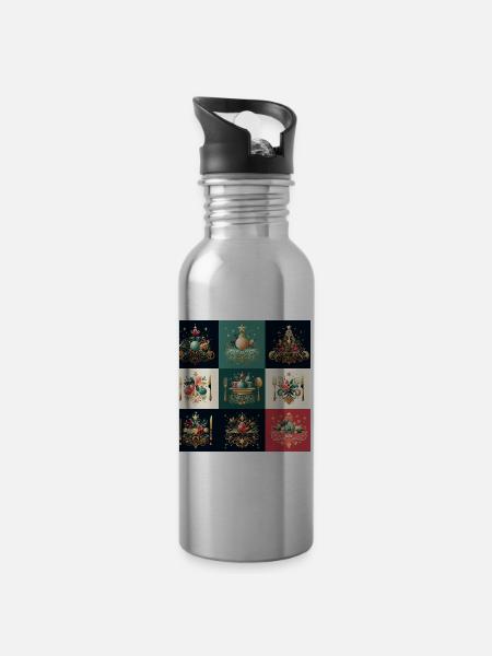 christmas tablecloth - Water bottle with straw - silver