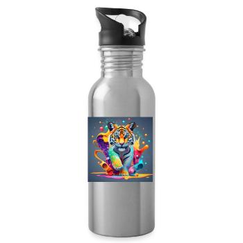 colorful lion - Water bottle with straw - silver - Right